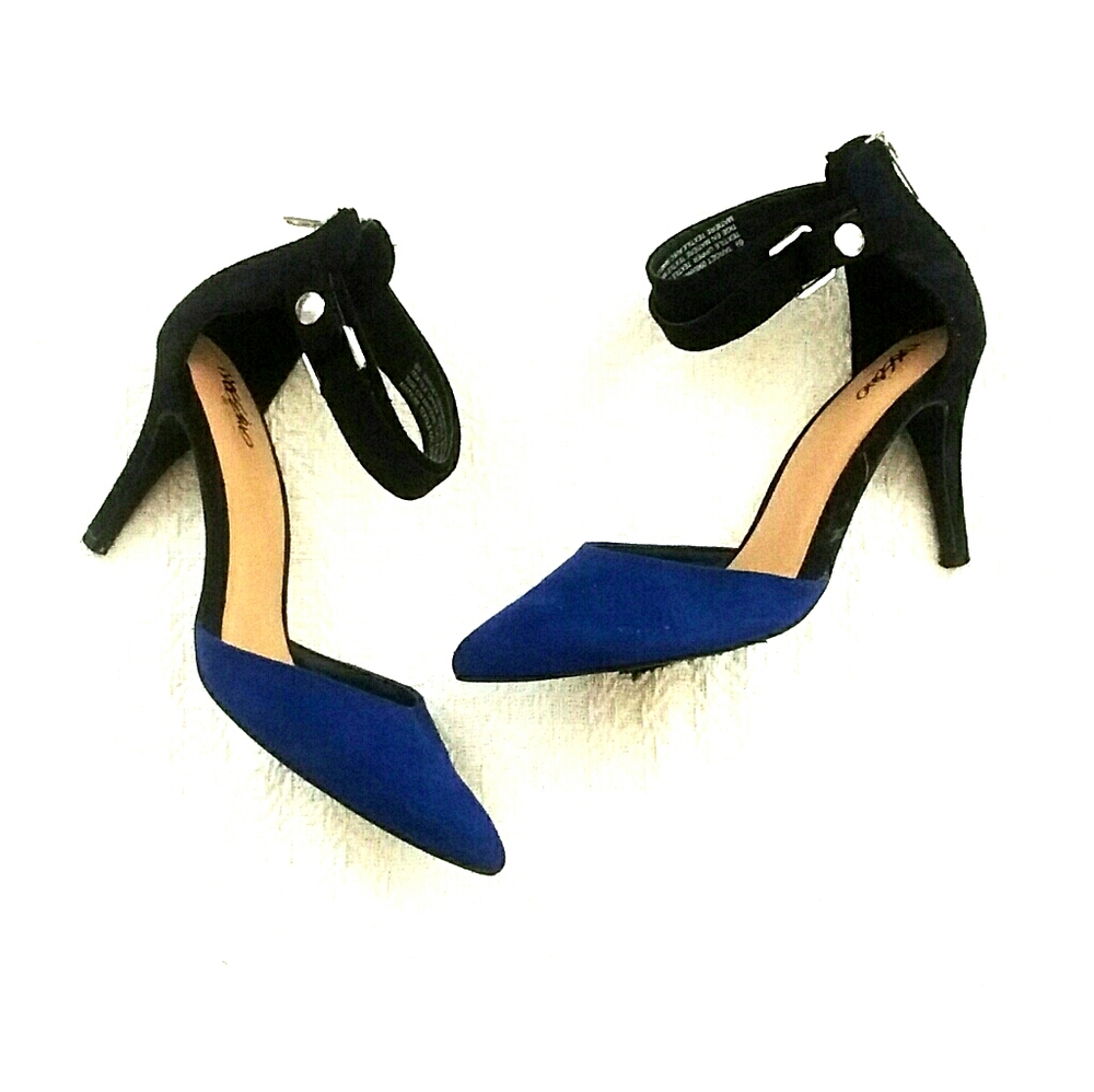 Faux Sued Color Block Heels